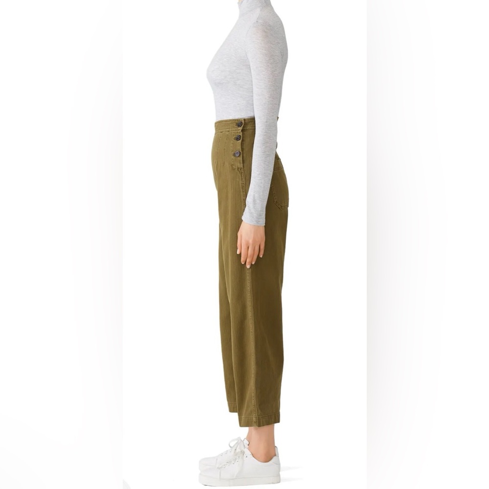 FREE PEOPLE Green Clean Mod Utility Button Up Boho Crop‎ Pants Size 2 - Picture 4 of 7
